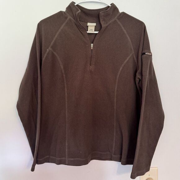 LL Bean Jacket Womens Brown Fleece 1/4 Zip‎ Sweater Sweatshirt Outdoors Medium - Picture 1 of 4